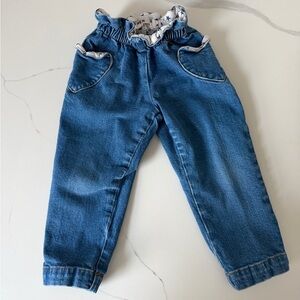 Mini Boden Ruffle Waist Blue Jeans with Heart Pockets 18-24 Months Baby